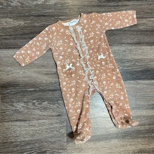 Nicole Miller Button Down Ruffled Floral Onesie | 6-9M